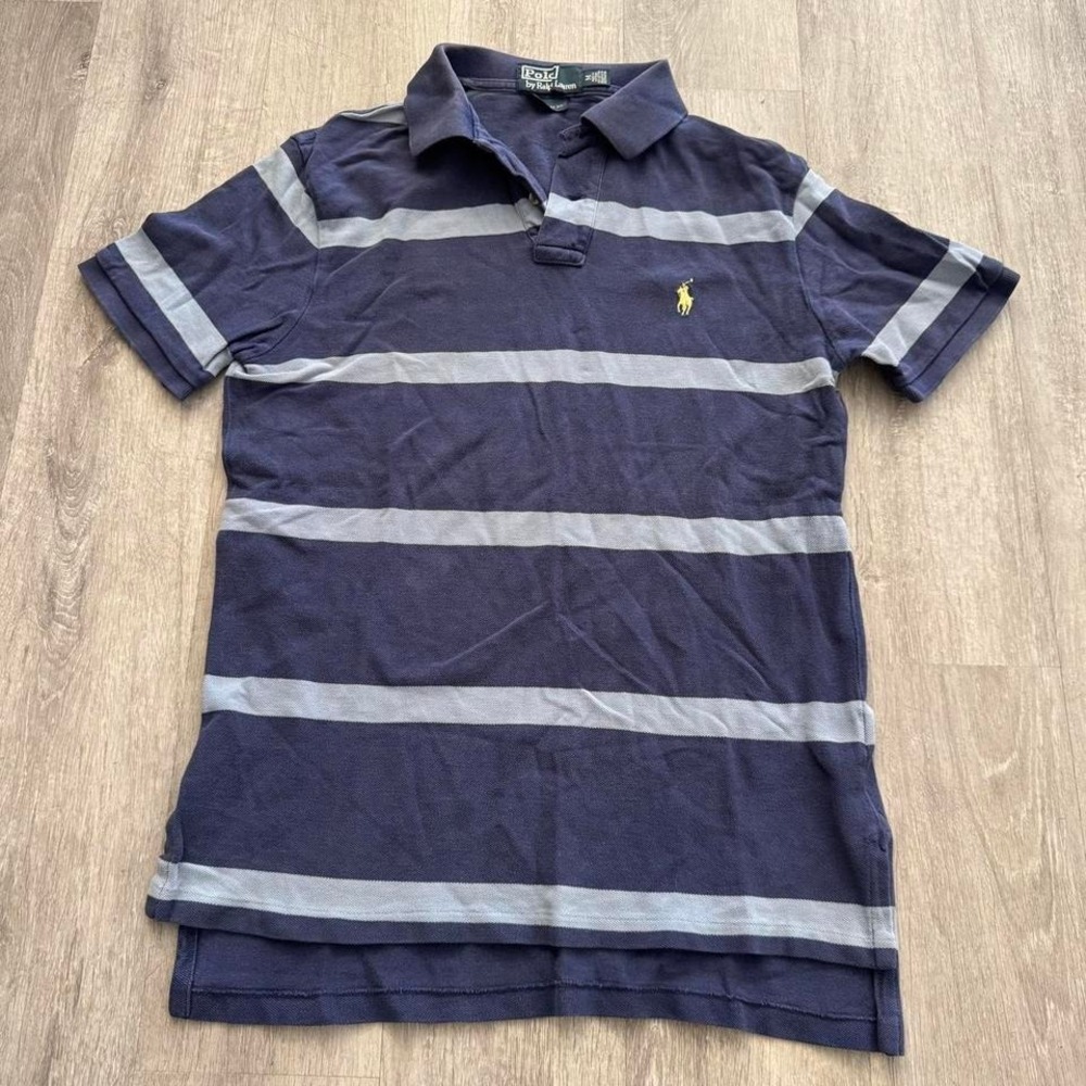 Vintage polo Ralph Lauren striped polo shirt light blue and dark blue size M